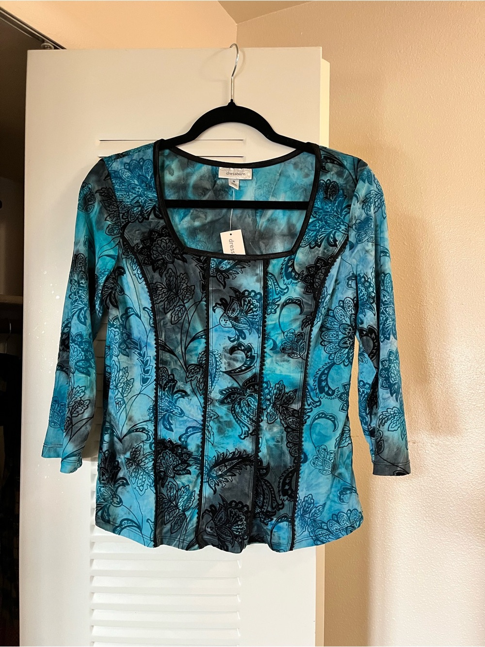 Y2K dressbarn Teal and Black Floral Scoop-Neck Tunic